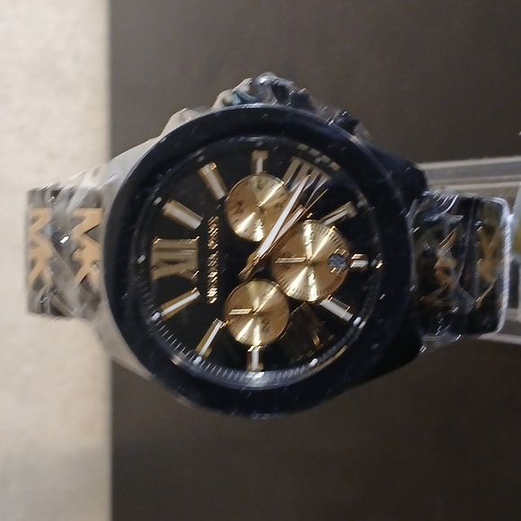 Michael Kors Black and Gold Chronograph MK Initials Womens Watch - Picture 3 of 9